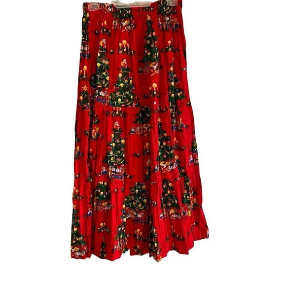 Vintage Handmade Broomstick Skirt Women's Small Red Christmas Tree Maxi Tiered - Picture 1 of 4